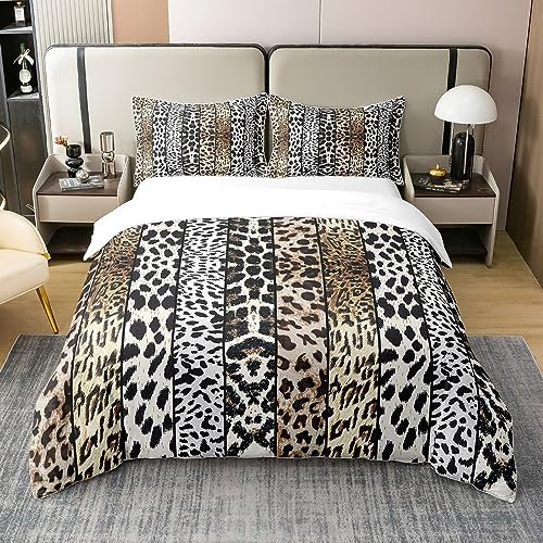 100% Bio-Baumwolle Geparden Druck Bettbezug,Leopard Zebra Giraffe Haut Bettwäsche Set 155x220,Streifen Rindsleder Tröster Abdeckung,Tier Gedruckte Bett-Sets mit 1 Kissenbezug Home Room Decor