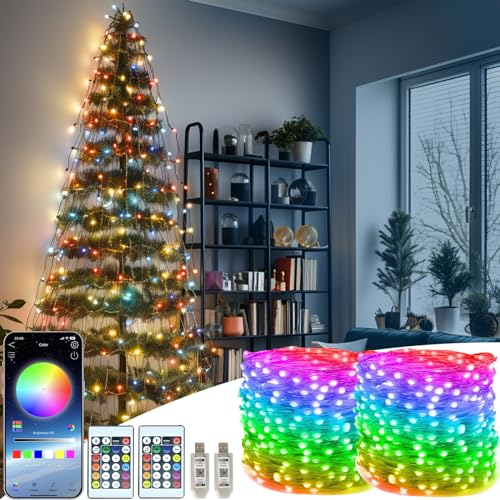 ZQX Guirlande Lumineuse à LED de Feu d'artifice Intelligent, 2 Pièces 5m 50LED Lumières d'intérieur USB RVB avec Télécommande APP pour Chambre,Vacances, Fête, Enseignes de Magasin, Décoration de Noël