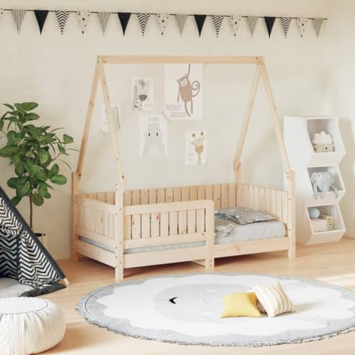 Festnight Kinderbett 70 x 140 cm Hausbett Holzbett Kleinkinderbett Bett Hausbett Kinder Kinderbett Braun-5 Holzlatten Massivholz Kiefer