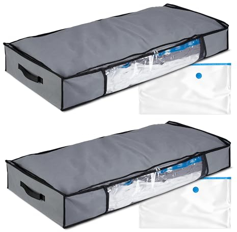 Relaxdays Unterbettkommode Vakuum 2er Set HBT 15x100x45 cm, Kleidung, Bettwäsche, Aufbewahrungstasche Vakuumbeutel, grau