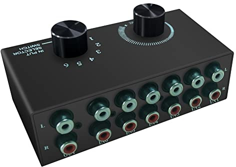 Tyatocepy 6-in-1 Stereo-Audio-Switch, L/R, mit Knopfleiste, Stereo, Cinch, tragbar, Audio-Splitter
