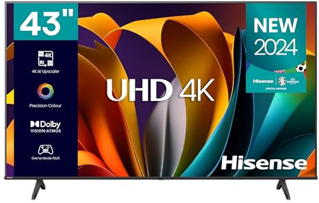 Hisense TV 43 4K Ultra HD 43A6N, Smart TV VIDAA U7, Dolby Vision, HDR 10+, DTS Virtual:X, Game Mode, Alexa Built-in, VIDAA Voice, Tuner DVB-T2/S2 HEVC 10, lativù 4K, 43'', 2024 LED