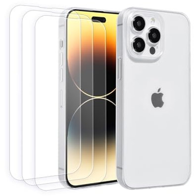 UNIQ Accessory 4 in one case and iPhone 15 Pro TPU Back 1 Cover and 3 Screenprotector - Transparent (Transparent, iPhone 15 Pro)