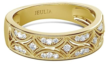 Jeulia 925 Sterling Silber Ringe Milgrain Rundschliff Damen Band Jubiläum Versprechen Ringe mit Schmuckschatulle für Sie Frauen Mädchen (Gelbes Gold, 62(19.8))