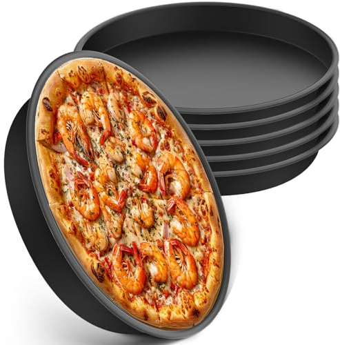 6 Stück Rund Pizzablech, 20cm Edelstahl Pizza Backblech, Pizza Backset aus beschichtetem Carbonstahl, Pizza-Backblech Schwarz, Ungiftig&Gesund, Einfach zu Reinigen&Spülmaschinenfest