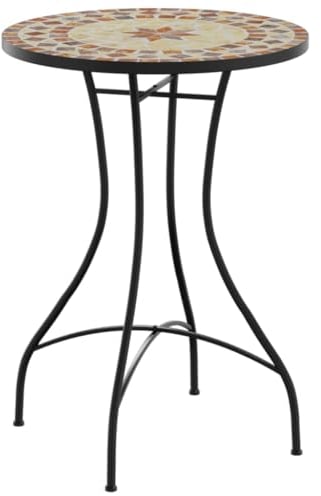 vidaXL Mosaik Bistrotisch, Gartentisch mit Eisengestell, Beistelltisch für Terrasse Balkon Garten, Terrassentisch Bistrotisch, Terrakottarot Weiß Keramik