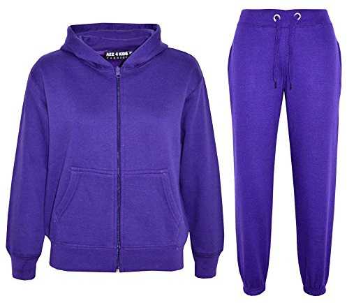 A2Z 4 Kids Girls Boys Tracksuit Plain Camouflage Fleece Hooded - T.S Plain Purple 2-3.