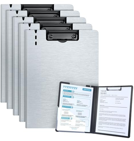 URbantin A4 Klemmbrett Ordner, 5 Pack (Grau) | Faltbare Klemmbretter mit Tasche für Geschäft, Büro, Schule oder Restaurant