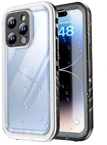 SPORTLINK für iPhone 14 Pro Hülle Wasserdichte - 360 Grad Outdoor Transparent Schutzhülle kameraschutz Displayschutz[IP68 Waterproof] [6FT Stoßfeste Hard Case] [Nie Vergilbung]Panzerhülle Schwarz/Klar