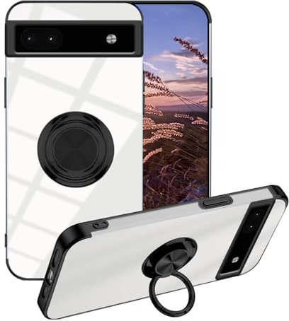 Custodia per Google Pixel 6a Custodia trasparente con supporto ad anello, slim cover morbida TPU protettiva Google Pixel 6a silicone supporto magnetico per auto antiurto originale sottile (nero)