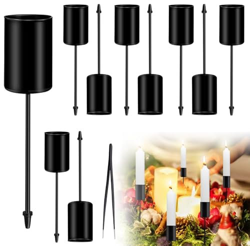 JOLIGAEA 10 Stück Kerzenhalter Adventskranz,Kerzenständer Stabkerzen,Kerzenhalter Kranz,Retro Kerzenteller Adventskranz mit Pinzette,Kerzenständer Stabkerzen als Deco für Dekoration Weihnachten