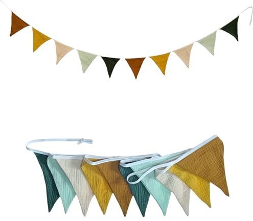 Wimpelkette aus Baumwollstoff, dreieckige Banner, Girlanden für Kinderzimmer, Baby-Schlafzimmer und Spielzimmer-Dekoration