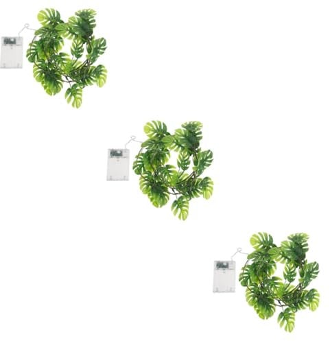 OKUMEYR 3pcs String Monstera Leaf Vine Spring Lights Decoration Tropical Palm Tree Light Battery Operated Fairy Light Artificial Vines Artificial Leaf Fairy Faux Palm Tree Green Plastic