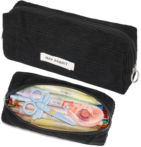 Maxmoc Mäppchen Aesthetic, Cord-Stoff Federmäppchen Aesthetic, Stylisches Pencil Case, Federmäppchen Mädchen Teenager, Schwarz Stiftemappe für Schule Büro Reisen
