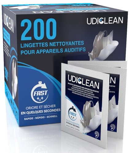 200 lingettes nettoyantes Udiclean humidifiées emballées individuellement à séchage rapide pour le nettoyage des appareils auditifs Élimine la graisse la sueur et la saleté