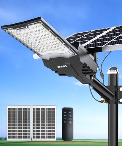 JAYNLT X-10000W Lampadaire Solaire Extérieur Puissant avec Telecommande | Projecteur led Extérieur Solaire 6500K Ultra-brillant, IP68 Étanche Lampes Solaires pour Garage, Rue, Cour, Jardin