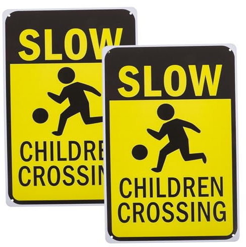 VILLFUL Lot De 2 Panneaux De Sécurité Pour Ralentir Les Quartiers, Panneaux De Signalisation En Métal Pour Enfants