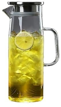 Jarra Agua Glass Pitcher with Stainless Steel Lid Water Carafe for Hot/Cold Water, Iced Tea and Juice Drink Jarra de Agua(1.5L)