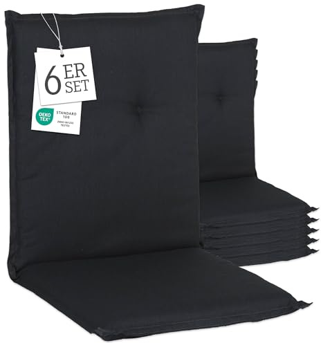 Beo Gartenstuhl-Auflagen Barcelona Niedriglehner 100 x 50 cm (6er-Pack) | Waschbare, UV-beständige Sitz-Kissen | Atmungsaktive Polster-Auflagen nach Öko-Tex Standard | Dunkelgrau | Made in EU