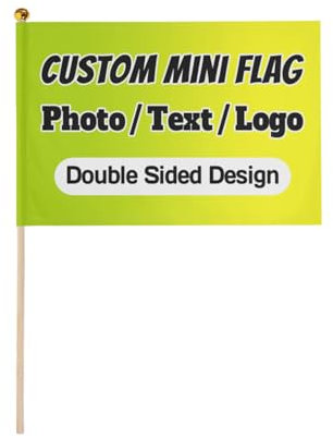 Custom Handheld Flag with Pole Add Photo Text Name Logo Double Sided Design Stick Flags Personalised Small Flag Customised Mini Flags for Sporting Team, Sport Events, World Cup Football Match