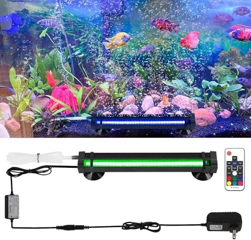 LED Fish Tank Lights Aquarium: IP68 Waterproof Submersible Fish Tank Light with Timer/RGB Color Changing - 9 inch/23cm Aquarium Light - Remote Controller Air Bubble Lights for Freshwater Plant Growth