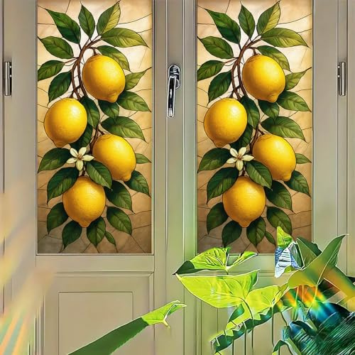 Starlit Patio Lemon Tree Window Film Stained Glass Style Privacy Panel Static Cling No Glue Decorative Cover for Kitchen Door Pantry Entryway 17.7x39.3 inch