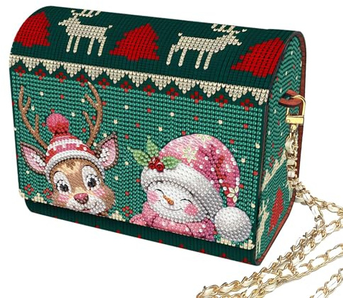 CXINLky DIY Diamond Art Painting Tasche, Diamond Art Umhängetasche aus Holz, Tote Tasche Organizer Shopper Mit Kette-15-Schneemann