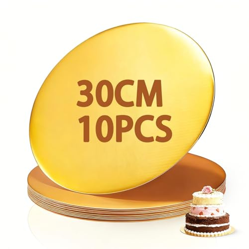 XRXYMQ 10 Stück Cake Board 30 cm 12 Zoll Tortenplatte Gold Tortenretter | Tortenunterlage Rund Wasserfeste, Wiederverwendbar, Tortenboden Ölresistente, Cakeboard, Geburtstage, Hochzeiten,Konditoreien