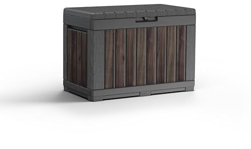 Keter Signature 190L Kentwood Outdoor Garden Storage Box - Rosewood | Compact, Weather‑Resistant Storage with Lockable Lid & Multi‑Functional Design