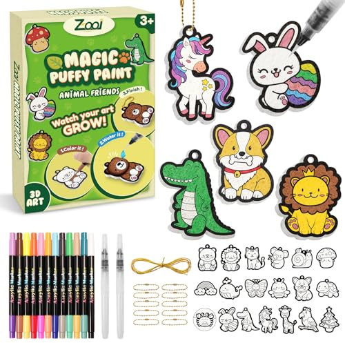 ZOOI 3D Malerei Kit Magic Puffy Bastelset für Kinder ab 6-12 Jahren | Geschenke zur Einschulung, Spielzeug Kreativ DIY 24-Teilig für Mädchen Jungen, Weihnachtsgeschenke Kinder