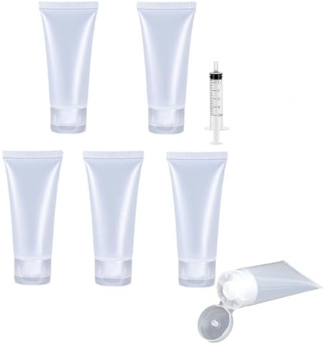 LECUNE 5 PCS Clear Plastic Soft Tubes Bottle with Flip Cap(30ml) | Refillable Container Bottles with Flip Cap, Squeezable Tube for Cream Shampoo Cleanser Shower Gel Lotion (30ml)