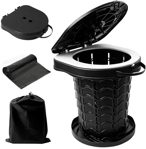 WoRaum Toilettes de Camping Pliables, WC Portable pour Randonnée et Camping-Car - Toilettes Sèches Max 100kg avec Couvercle, Sac de Transport et Rouleau de Sacs Poubelle Inclus