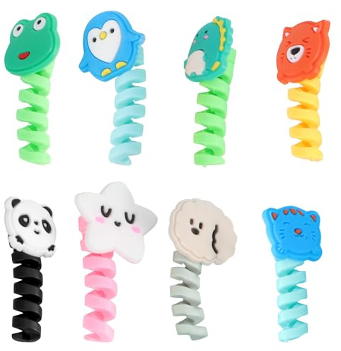 POPETPOP 8 Pcs Animal Cable Protector Flexible Silicone Spring Charger Cable Saver for Earphone and Mobile Data Lines Anti-Crack Protection