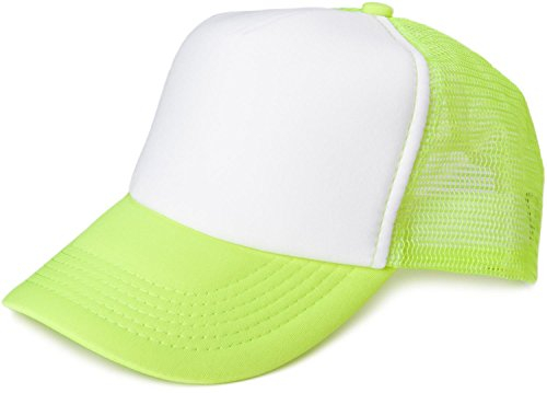 styleBREAKER Unisex 5-Panel Trucker Cap mit Mesh-Einsatz | verstellbares Basecap mit Click Snap Verschluss | luftiges Netz Cap für Damen und Herren, Farbe:Weiß-Neongelb