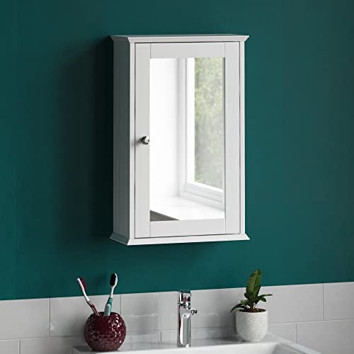 Home Discount Casa de Descuento® baño gabinete Sola Puerta con Espejo montado en la Pared, Color Blanco
