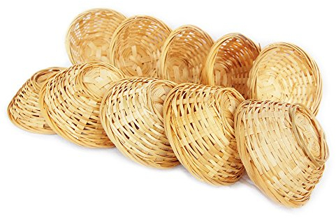 Lot de corbeille en bambou tressé Lashuma, rond env. 15 x 5 cm, au choix lot de 5 ou de 10, Bois, beige, 10 er Set