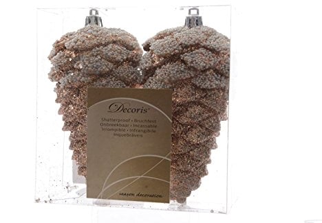 Kaemingk Zapfen Weihnachtskugel Tannenzapfen Baumschmuck bruchfest 2er Set Mandel mit Glitter