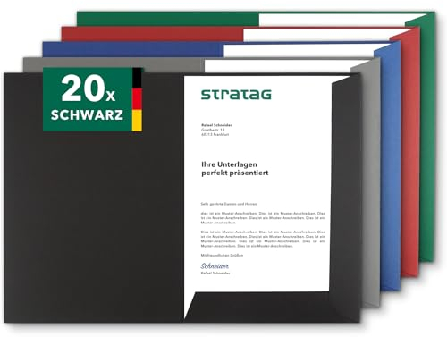 Präsentationsmappe A4 in Schwarz (20 Stück) - sehr stabiler 350 g/m² Naturkarton - direkt vom Hersteller STRATAG - vielseitig einsetzbar für Ihre Angebote, Exposés, Projekte oder Geschäftsberichte
