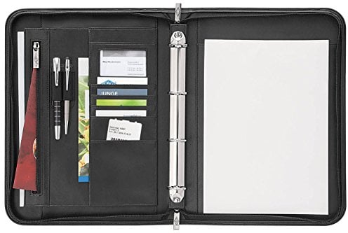 Wedo 586001 Konferenzmappe Accento DIN A4 aus Kunstleder, Reißverschluss, mehrere Fächer innen & Außen Gummizugschlaufen, 4-Ring-Mechanik inklusiv Schreibblock, Schwarz