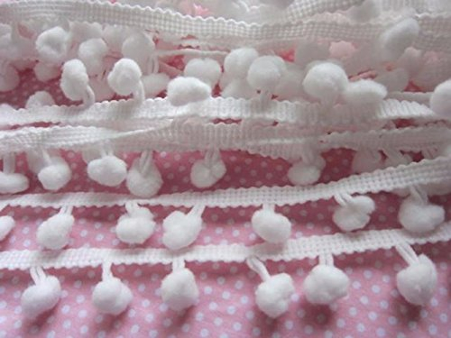 YCRAFT – 16,5 m Ballfransen, 2,2 cm breit, Pompom-Bordüre zum Nähen, Weiß