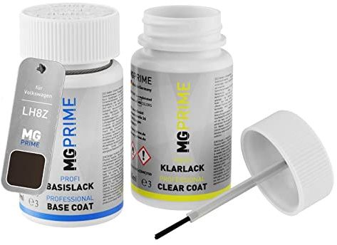 MG PRIME Lackstift für Volkswagen LH8Z / H8Z / 4Q Toffee Braun Metallic +1K | für Volkswagen VW, Graciosa Braun Metallic, Autolack, Set aus Basislack + Klarlack, Lackfläschchen mit Pinsel, je 50ml