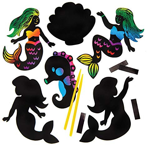 Baker Ross Kratzbild-Bastelsets „Meerjungfrau“ mit Magneten (10 Stück) – buntes Regenbogen-Kratzpapier – Bastelidee für Kinder