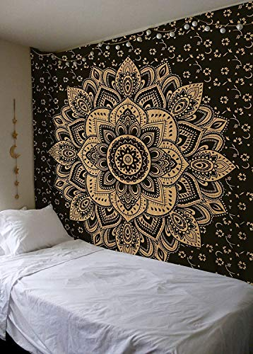 Popular Handicrafts Hippie-Mandala-Wandbehang für Schlafzimmer, indische Leidenschaft, Ombré-Maditation, Schwarz-Gold, , Bohemian-Stil, Hippie, psychedelisches Wohnheim, Dekor-Poster, 76,2 x