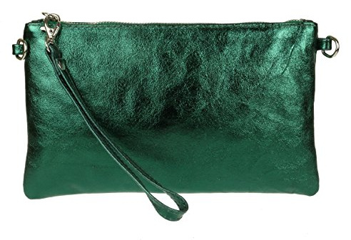 Girly Handbags Womens Genuine Italian Snake Skin Metallic Leather Clutch Bag (Green)
