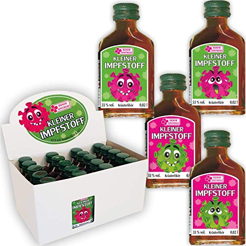 Kleiner Corona Impfstoff. | Humormedizin | Scherzartikel für Erwachsene | Der erste Impfstoff gegen das Virus kommt aus unserer Humor Apotheke (Kleiner Impfstoff: - 20 Box Kräuter Likör -)