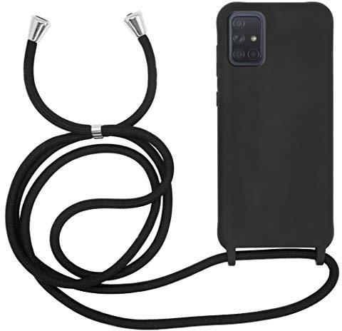MyGadget Handykette für Samsung Galaxy A71 - [ Hülle mit verstellbaren Band ] - TPU Handyhülle mit Handyband zum Umhängen - Kordel Schnur Case Schutzhülle - Schwarz