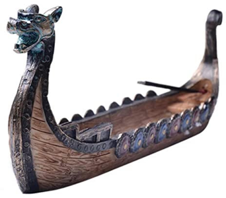 PIERRETOILES - Porte-encens Dragon Le drakkar Viking-Brûleur d'encens en Forme de Bateau de Dragon en résine sculpté à la Main - Décoration Viking - Design Traditionnel - Cadeau Viking pour Homme