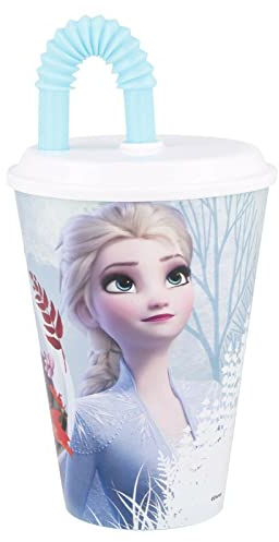 Gold1 Kids Character Sports Tumbler 430ML Drinking Re-usable Plastic Cup with Straw (Frozen Forest)