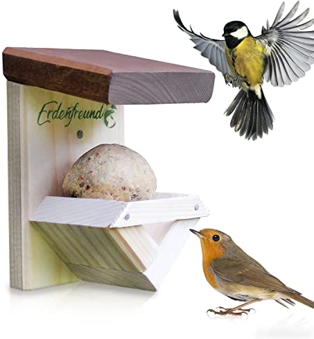 ERDENFREUND® Vogelfutterhaus Meisenknödel ohne Netz & Plastik Vogelfutterspender für Meisen, Spatzen, Rotkehlchen & Co. Futterhaus für Vögel regenfest