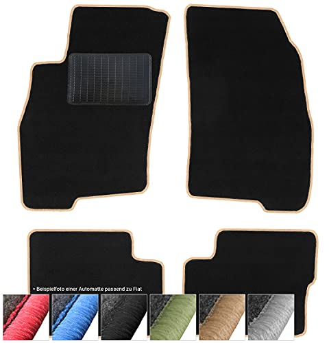 moto-MOLTICO Fußmatten Auto - Velours Autoteppiche passend für FIAT 500 ab 2007-4-teiliges Set - Schwarze Automatten mit Beigen Ziernähten